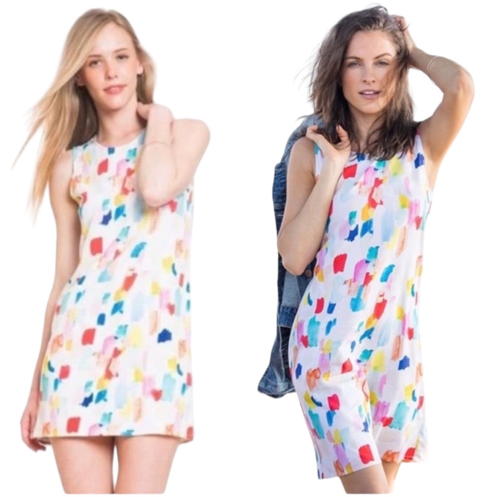 Marine Layer x Britt Bass Watercolor Pastel Shift Mini Dress - M